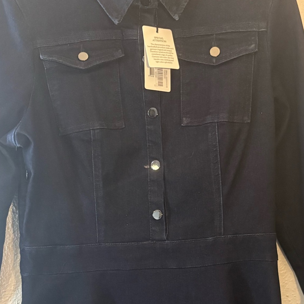 Classic A Loves A Dark Blue Denim Fit & Flare Shirt Dress NWT Women’s Size - Picture 6 of 6